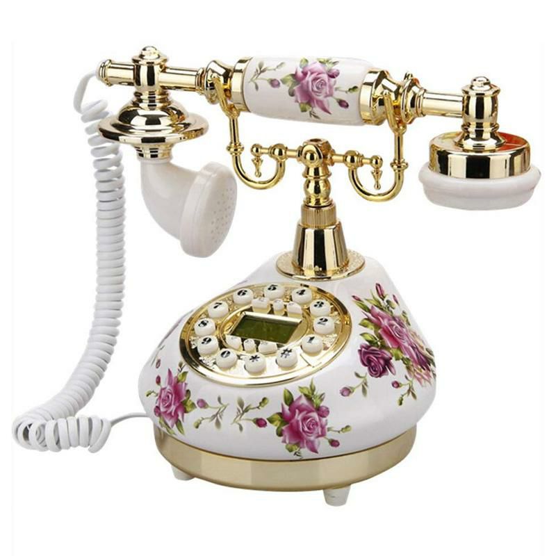 電話プッシュ式アンティークビンテージローズバラセラミックTelPalRetroVintageAntiqueTelephoneOldFashionedwithPushButtondialforHomeDecor