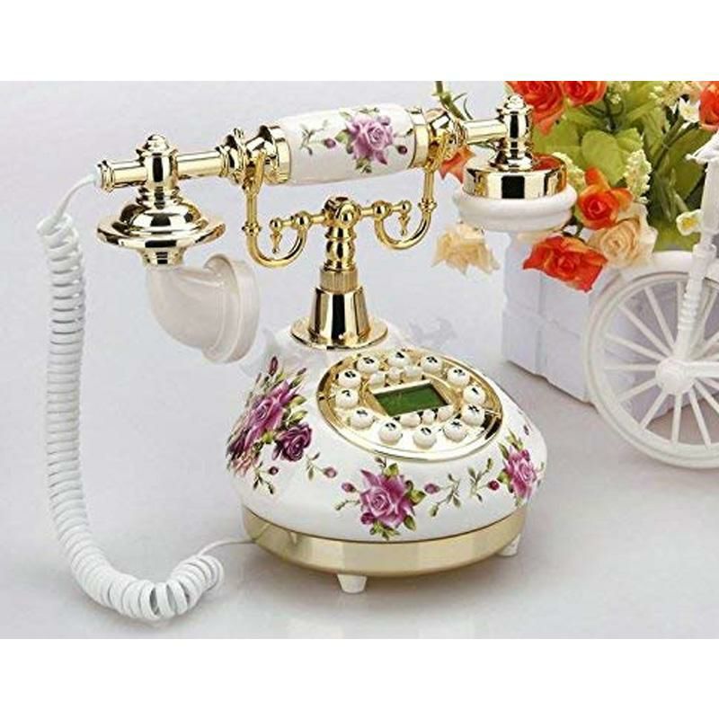 電話プッシュ式アンティークビンテージローズバラセラミックTelPalRetroVintageAntiqueTelephoneOldFashionedwithPushButtondialforHomeDecor