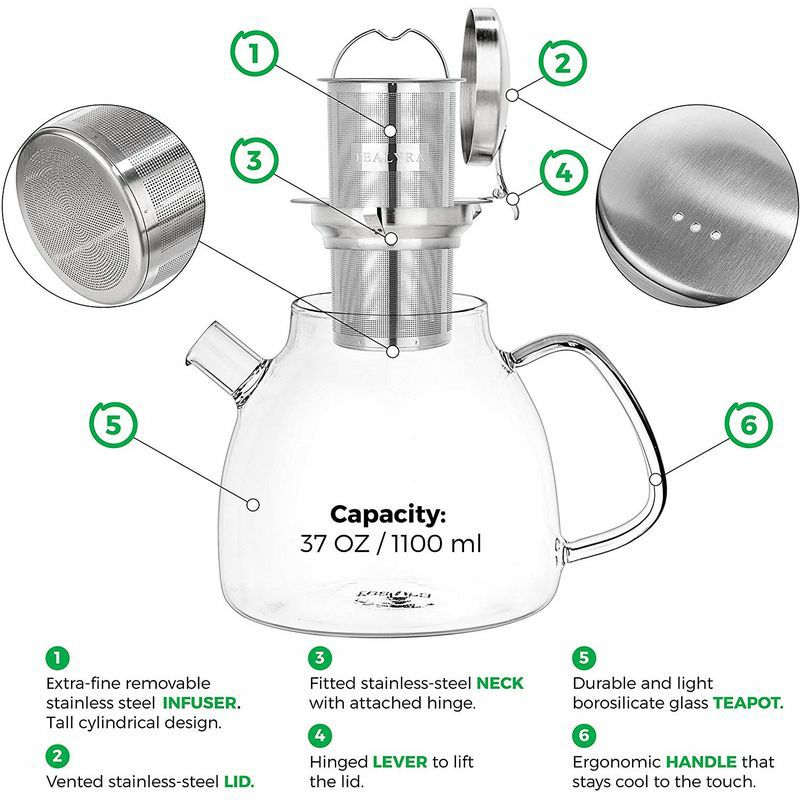 ガラスティーポット0.8Lステンレス茶こし直火Tealyra-TemperedGlassTeapot_BorosilicateClearGlassTeapotwithRemovableStainlessSteelInfuser-StoveTopSafeGlassTeapotKettle-BestLooseLeafTeapot(27ozteapot/800ml)