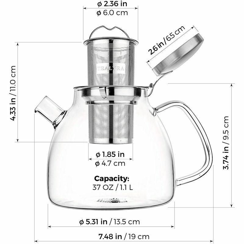 ガラスティーポット0.8Lステンレス茶こし直火Tealyra-TemperedGlassTeapot_BorosilicateClearGlassTeapotwithRemovableStainlessSteelInfuser-StoveTopSafeGlassTeapotKettle-BestLooseLeafTeapot(27ozteapot/800ml)