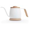 ケトルミニ350mlグースネック木製フタ温度計付ホワイトドリップかわいいシンプルSimpleReal-PourOverCoffeeKettlewithThermometer,GooseneckSingleServeMiniKettle,StainlessSteelbodywithwoodenlid,12oz
