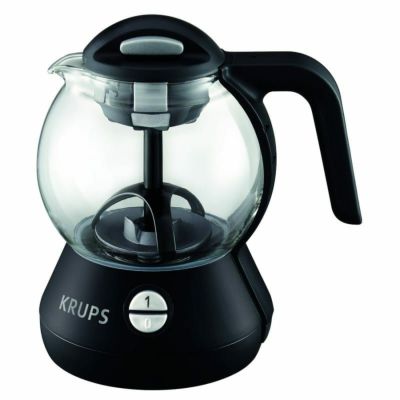 クラップス 電気 ティーケトル 1L 茶葉 ティーバッグ用<br> KRUPS FL7028 Personal Glass Tea Kettle with Integrated Infusion Basket, 1-Liter, Black 家電