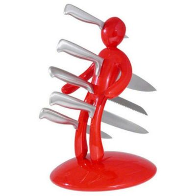 ナイフスタンドセット 串刺し？包丁 ５本セット レッド Kitchen Knife Block Set 5-Piece Stainless Steel Knife Block Set with Unique Holder