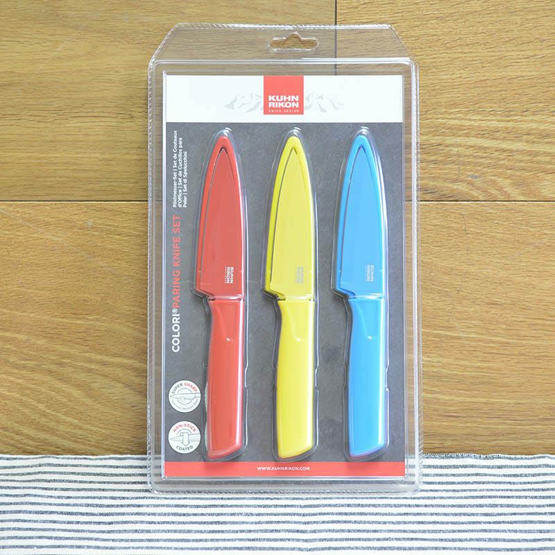 クーンリコン10cmテフロン加工コロリペアリングナイフ3本セットKuhnRikon4-InchNonstickColoriParingKnife,Setof3