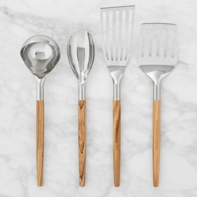 ウイリアムズ・ソノマ オリーブ 木製ハンドル ステンレス 調理器具 4点セット フライ返し お玉 スプーン ユーテンシル Williams Sonoma Stainless Steel Olivewood Utensils