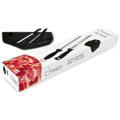 ハム用ナイフ イベリコ豚 ステンレス 36.5cm 研ぎ棒 ハム用カバー付 生ハム 原木 プロシュート Ham Carving Knife with Honing Steel and Ham Cover - Professional Set for Slicing Serrano, Ib_rico Ham & Italian