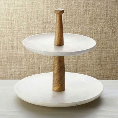 ケーキスタンド デザートスタンド 大理石 2段 Wood Marble 2-Tier Server