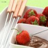ステンレスフォンデュフォーク6本セット木製ハンドルチョコレートファウンテンチーズフォンデュSetof6StainlessSteelFondueForksWoodHandleHeatResistant9.5