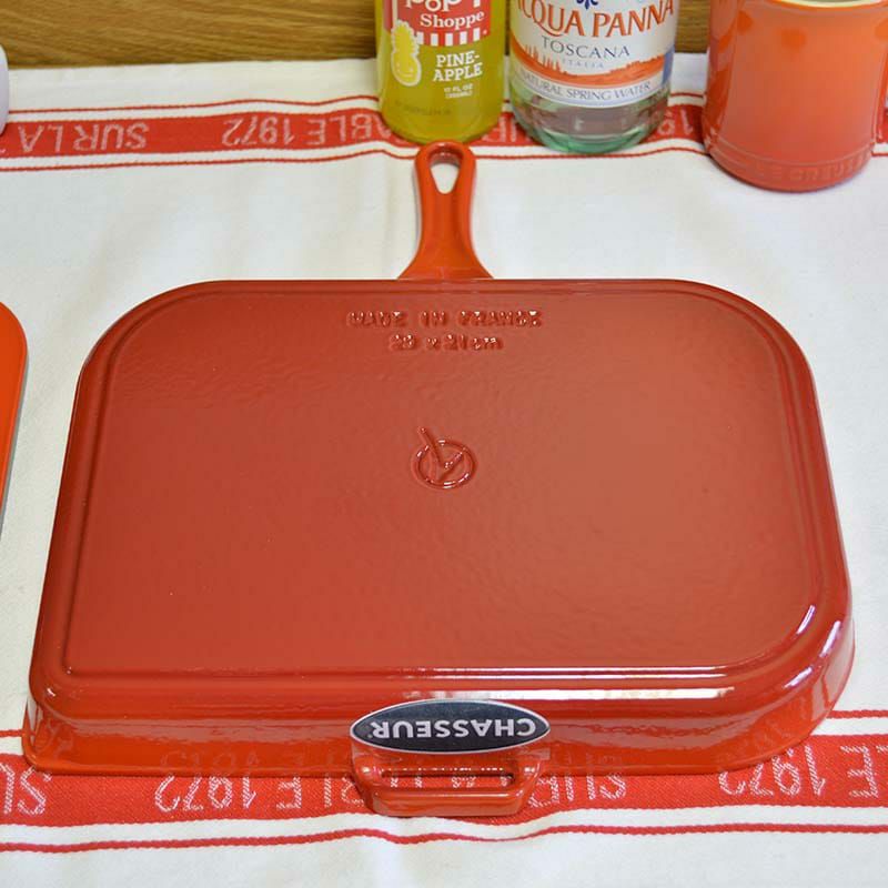 シャスール2重エナメルキャストアイアンフレンチパニーニプレスパン蓋付赤チリレッドChasseurCastIron3380CRFrenchPaniniPresswithLid,ChiliRed