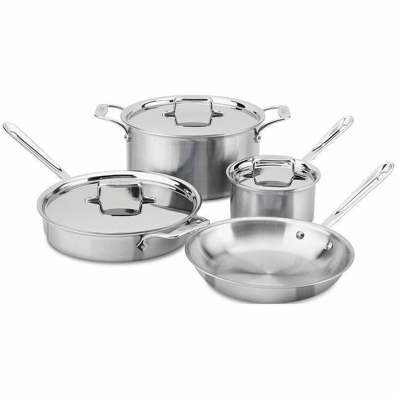 オールクラッドステンレスフライパン鍋7点セットAll-CladBD005707-RD5Brushed18/10StainlessSteel5-PlyBondedDishwasherSafeCookwareSet,7-Piece,Silver