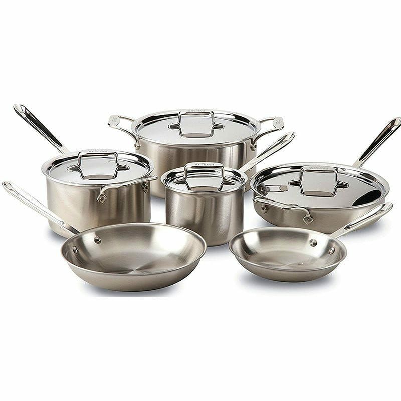 オールクラッドステンレスフライパン鍋10点セットAll-CladBD005710-RD5Brushed18/10StainlessSteel5-PlyBondedDishwasherSafeCookwareSet,10-Piece,Silver