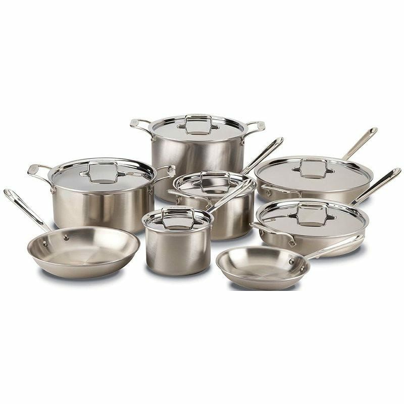 オールクラッドステンレスフライパン鍋14点セットAll-CladBD005714D5Brushed18/10StainlessSteel5-PlyBondedDishwasherSafeCookwareSet,14-Piece,Silver