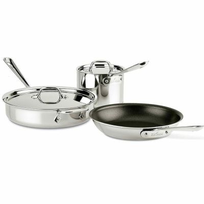 オールクラッド Tri-Ply ステンレス フライパン 鍋 5点セット PFOAフリー All-Clad 400105 NS R2-R Stainless Steel Tri-Ply Bonded Dishwasher Safe PFOA-free Non-Stick Fry 5-Piece Cookware Set, 10-Inch, Silve