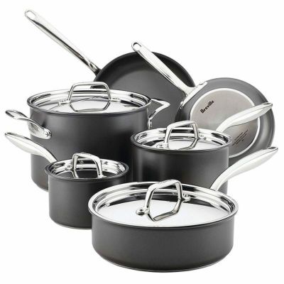 ブレビル フライパン 鍋 10点セット テフロン加工 フッ素樹脂 Breville 10 Piece Thermal Pro Hard-Anodized Nonstick Cookware Set, Large, Gray