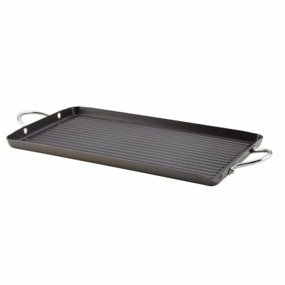 レイチェル・レイ グリルパン テフロン加工 フッ素樹脂 Rachael Ray Hard Anodized Nonstick 18-Inch by 10-Inch Double Burner Grill with Pour Spout, Gray