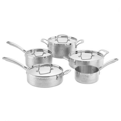 クイジナートフライパン鍋9点セットIH対応槌目ハンマーステンレスアルミコア3層CuisinartHTP-9HammeredCollectionCookwareSet,Medium,StainlessSteel