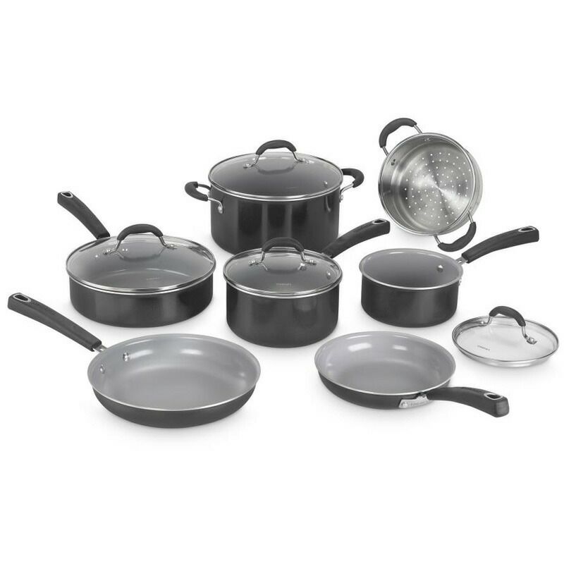 クイジナートフライパン鍋11点セットセラミックアルミコア3層PTFEフリーPFOAフリーPFOSフリーCuisinart54C-11BKAdvantageCeramicaXTCookwareSet,Medium,Black