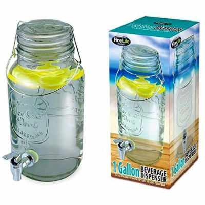 メイソンジャー ディスペンサー 3.7L<br> Mason Jar Glass Beverage Dispenser with Wire Handle - 1 Gallon