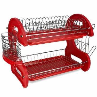 食器水切り2段赤レッドHomeBasicsDishPlasticDrainer,2-Tier