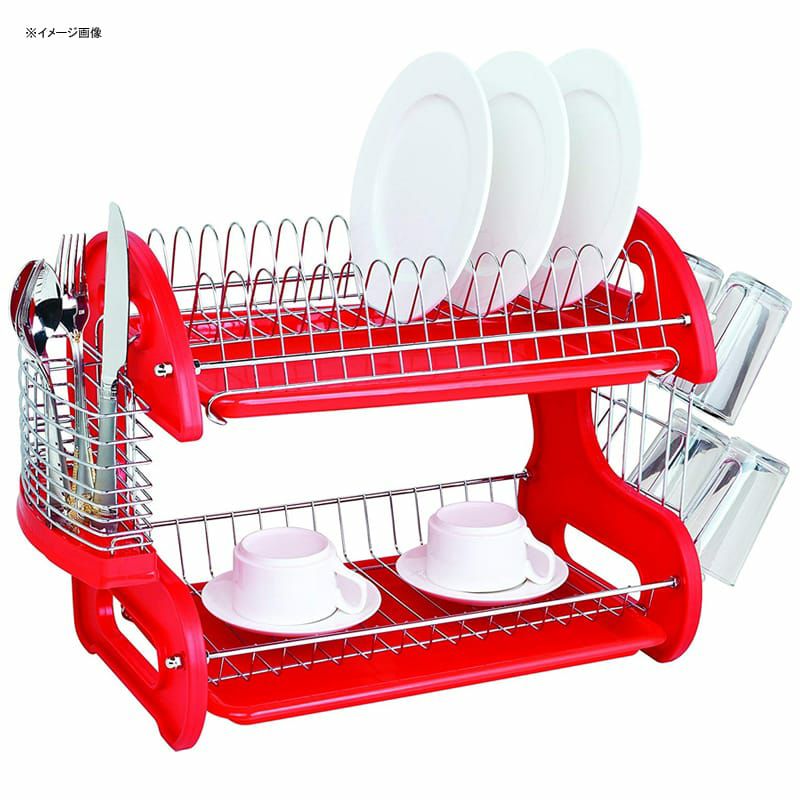 食器水切り2段赤レッドHomeBasicsDishPlasticDrainer,2-Tier