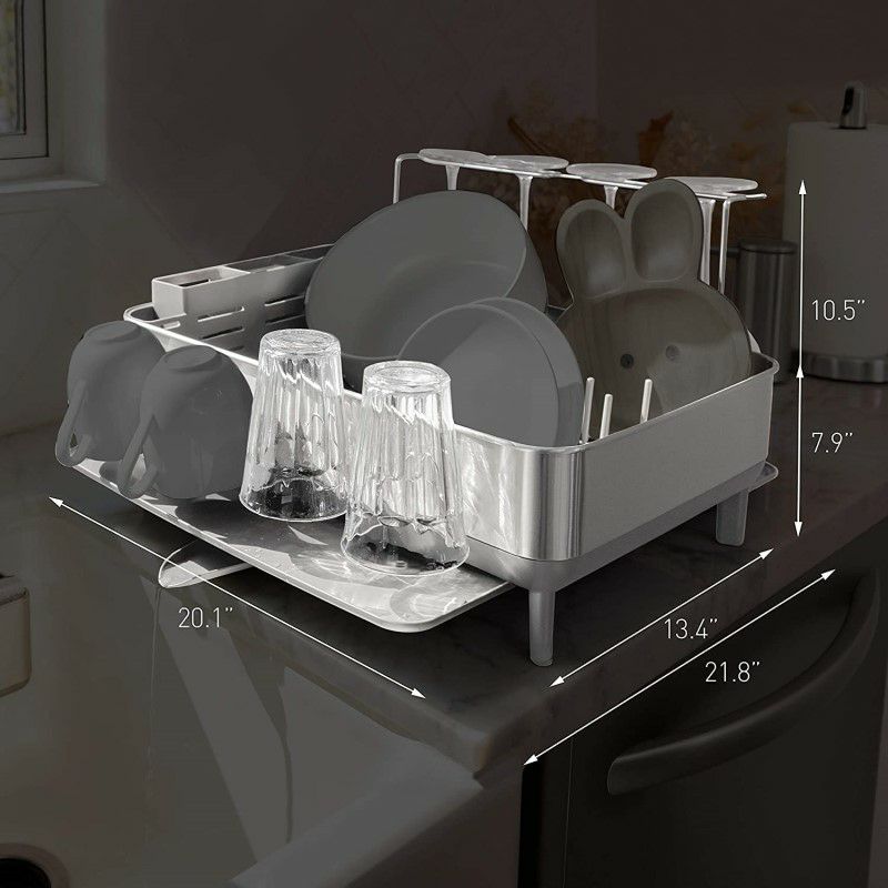 食器水切りディッシュラックフルサイズ指紋防止ステンレスワイングラスホルダーコップキッチンシンプルヒューマンsimplehumanKitchenSteelFrameDishRackWithSwivelSpout,Fingerprint-ProofStainlessSteelFrame