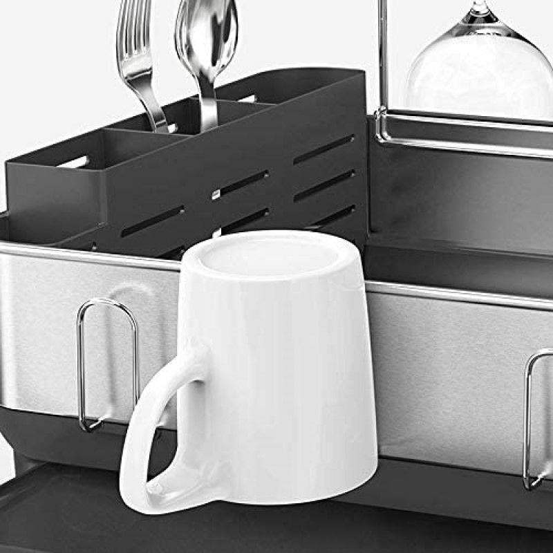 食器水切りディッシュラックフルサイズ指紋防止ステンレスワイングラスホルダーコップキッチンシンプルヒューマンsimplehumanKitchenSteelFrameDishRackWithSwivelSpout,Fingerprint-ProofStainlessSteelFrame