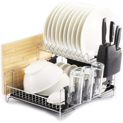 食器水切り ディッシュラック 2段 ステンレス まな板ホルダー ナイフ コップ キッチン PremiumRacks Professional Dish Rack - 304 Stainless Steel - Fully Customizable - Microfiber Mat Included - Modern Desig