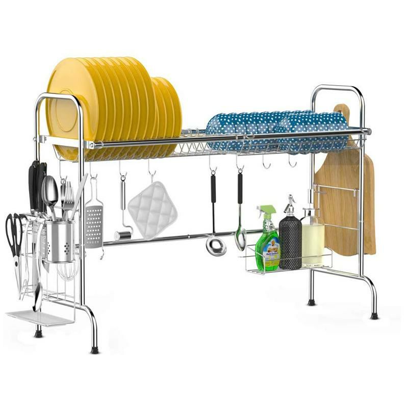 食器水切り棚シンク上ディッシュラックステンレスまな板ホルダーフックキッチンOvertheSinkDishDryingRack,iSPECLELargePremium201StainlessSteelDishRackwithUtensilHolderHooksforKitchenCounter