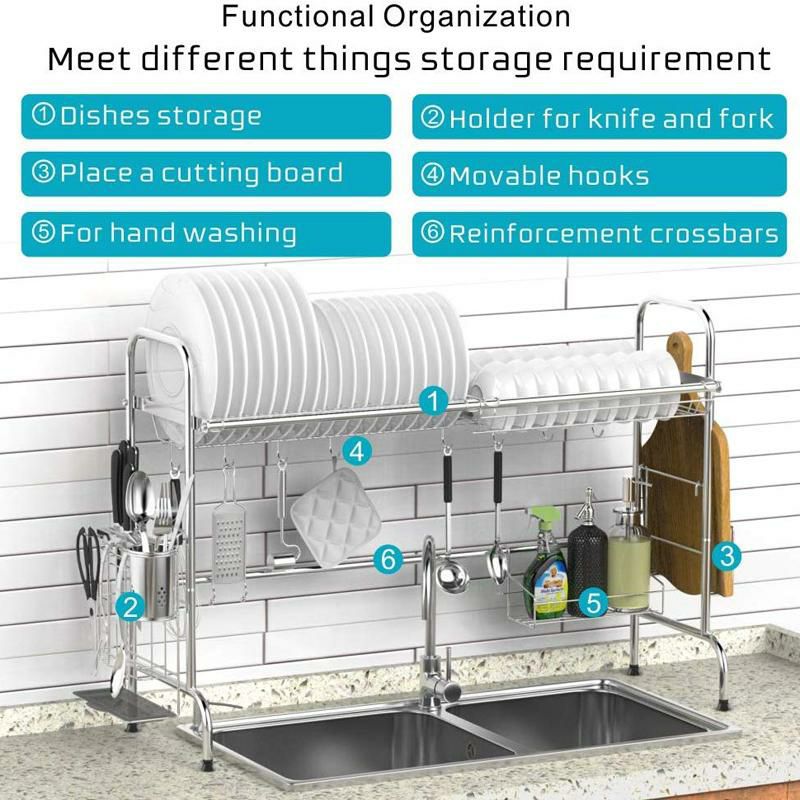 食器水切り棚シンク上ディッシュラックステンレスまな板ホルダーフックキッチンOvertheSinkDishDryingRack,iSPECLELargePremium201StainlessSteelDishRackwithUtensilHolderHooksforKitchenCounter