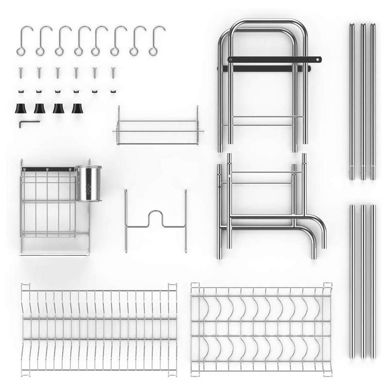 食器水切り棚シンク上ディッシュラックステンレスまな板ホルダーフックキッチンOvertheSinkDishDryingRack,iSPECLELargePremium201StainlessSteelDishRackwithUtensilHolderHooksforKitchenCounter