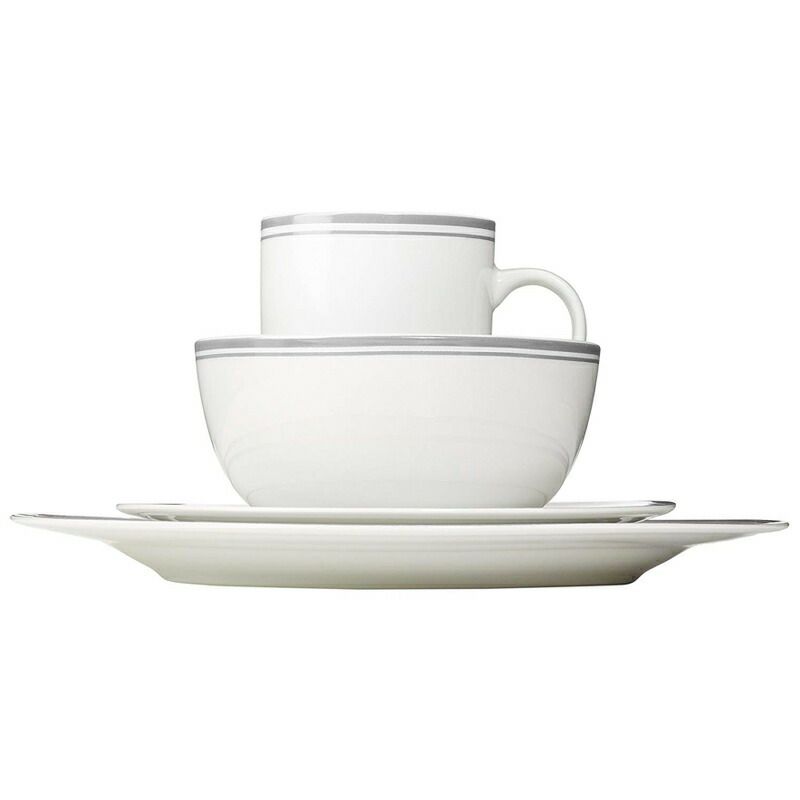 食器セット4人用16点アマゾンベーシックグレーラインAmazonBasics16-PieceCafeStripeDinnerwareSet,Servicefor4-Grey