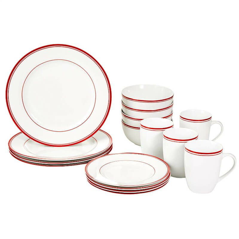 食器セット4人用16点グレーライン16-PieceCafeStripeDinnerwareSet,Servicefor4-Grey