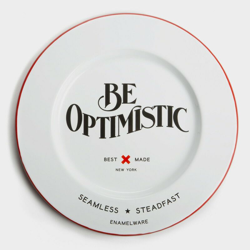 プレート直径30cmホーロー皿エナメルチャージャーヨーロッパ製BestMade"BeOptimistic"EnamelCharger