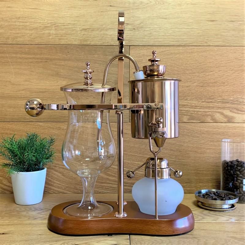 Diguo帝国2代目サイフォン式コーヒーメーカーゴールドDiguoGen-2Belgium/BelgianLuxuryRoyalBalancingSiphonCoffeeMaker.WoodenBase,T-Handle,EasytoCleanTakeApartWaterRetainerandPermanentFilter