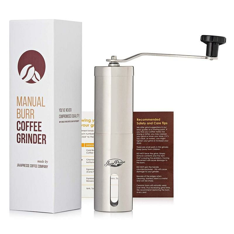 豆挽き手動ステンレスコーヒーミルうす式臼式JavaPresseManualCoffeeGrinderwithConicalBurrMill,BrushedStainlessSteel