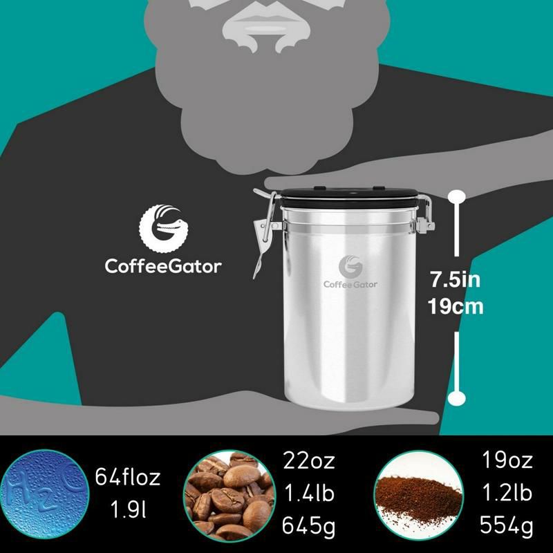 コーヒー用保存容器密閉容器コーヒー豆ステンレスCoffeeGatorStainlessSteelContainer-Canisterwithco2ValveandScoop