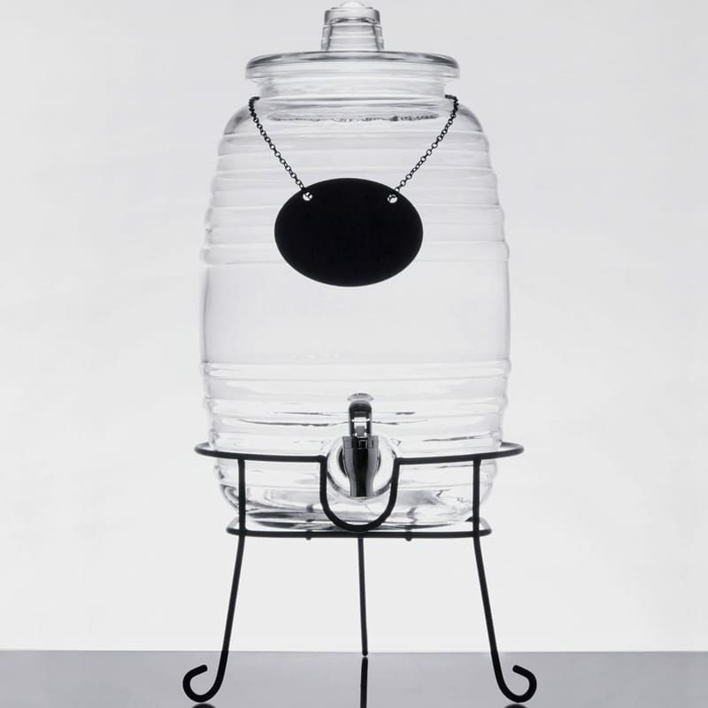 模様入ガラスドリンクディスペンサー9.4Lボトルタグインフューザーワイヤースタンド付Core2.5GallonBarrelGlassBeverageDispenserwithInfusionChamber,ChalkboardSignandBlackStand553200025BKT