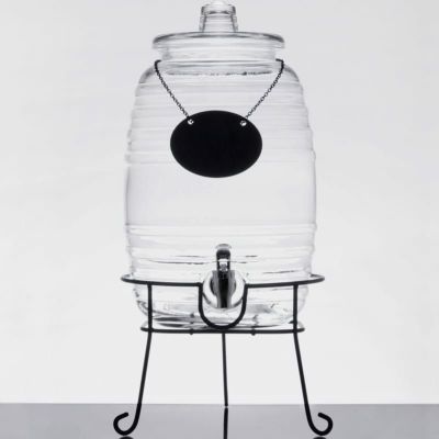 ドリンクサーバー 模様入 ガラスドリンクディスペンサー 9.4L ボトルタグ インフューザー ワイヤースタンド付 レストラン カフェ ホテル Acopa 2.5 Gallon Barrel Glass Beverage Dispenser with Infusion Chamber, 