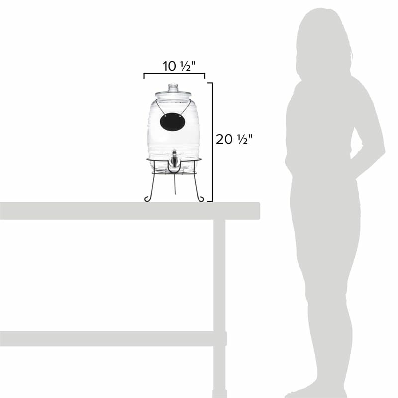 模様入ガラスドリンクディスペンサー9.4Lボトルタグインフューザーワイヤースタンド付Core2.5GallonBarrelGlassBeverageDispenserwithInfusionChamber,ChalkboardSignandBlackStand553200025BKT