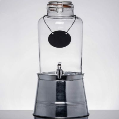 ドリンクサーバー ガラスドリンクディスペンサー 7.5L ボトルタグ メタルスタンド付 レストラン カフェ ホテル Acopa 2 Gallon Country Glass Beverage Dispenser with Chalkboard Sign and Metal Stand 553210025SK