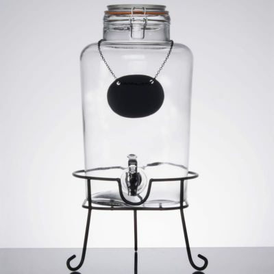 ドリンクサーバー ガラスドリンクディスペンサー 7.5L ボトルタグ ワイヤースタンド付 レストラン カフェ ホテル Acopa 2 Gallon Country Glass Beverage Dispenser with Chalkboard Sign and Black Stand 553210025