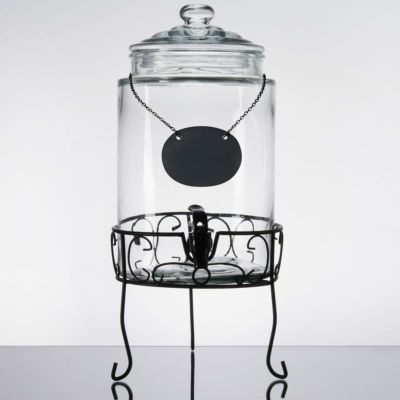 ドリンクサーバー ガラスドリンクディスペンサー 6.6L ボトルタグ ワイヤースタンド付 レストラン カフェ ホテル Acopa 1.75 Gallon Glass Beverage Dispenser with Chalkboard Sign and Metal Stand 553100029KIT