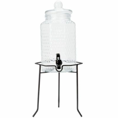 ドリンクサーバー 模様入 ガラスドリンクディスペンサー 3.8L ワイヤースタンド付 レストラン カフェ ホテル Acopa 1 Gallon Glass Beverage Dispenser with Metal Stand 553100049KIT