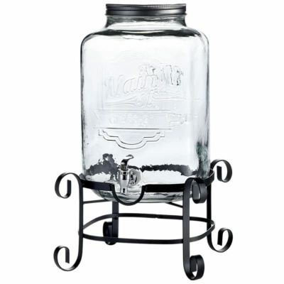 ドリンクサーバー ロゴ入 ジャー型 ガラスドリンクディスペンサー 11L ワイヤースタンド付 レストラン カフェ ホテル<br> 3 Gallon Style Setter Main Street Glass Beverage Dispenser with Metal Stand 494210263GB