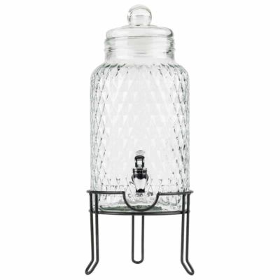 ドリンクサーバー 模様入 ガラスドリンクディスペンサー 5.6L ワイヤースタンド付 レストラン カフェ ホテル<br> 1.5 Gallon Style Setter Quilted Glass Beverage Dispenser with Metal Stand 494210164GB