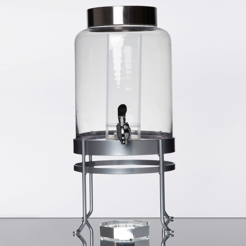 ガラスドリンクディスペンサー7.5Lインフューザーメタルスタンド付Cal-Mil1580-2INF-742GallonSilverSohoGlassBeverageDispenserwithInfusionChamber21115802INF7