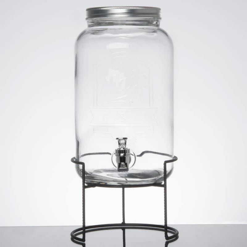 ジャー型ロゴ入ガラスドリンクディスペンサー7.5Lワイヤースタンド付2GallonStyleSetterMainStreetEmbossedGlassBeverageDispenserwithMetalStand494210260GBR