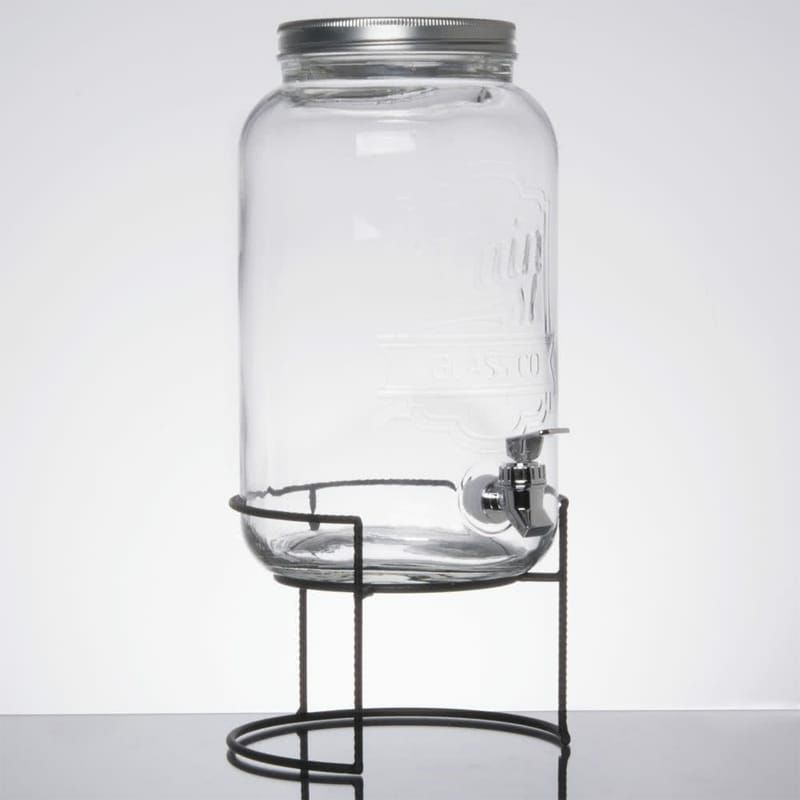 ジャー型ロゴ入ガラスドリンクディスペンサー7.5Lワイヤースタンド付2GallonStyleSetterMainStreetEmbossedGlassBeverageDispenserwithMetalStand494210260GBR