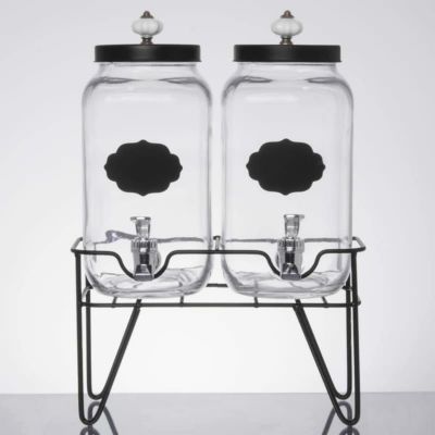 ドリンクサーバー ガラスドリンクディスペンサー 3L 2個セット ワイヤースタンド付 レストラン カフェ ホテル<br> Double 0.8 Gallon Style Setter Manchester Glass Beverage Dispenser with Metal Stand 4942102352GB