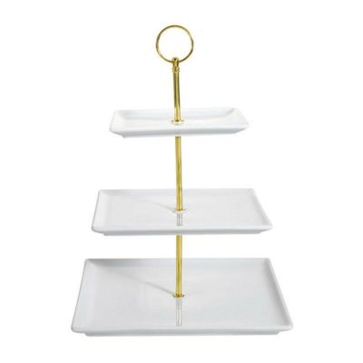 ディスプレイスタンド 角型 3段 幅25cm 陶器 サービングトレイ カフェ レストラン バイキング ビュッフェ CAC PTE-SQ3 Bright White Catering Collection Square 3-Tier Porcelain Tray Display Stand 303PTESQ3